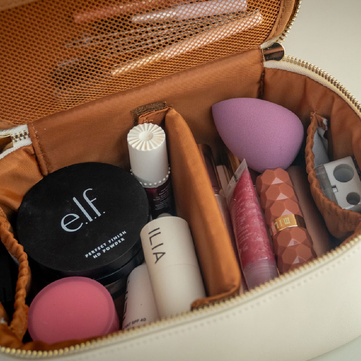 COSMETIQUERA NAPOLI 23CM DE PU BEIGE ESPEJO