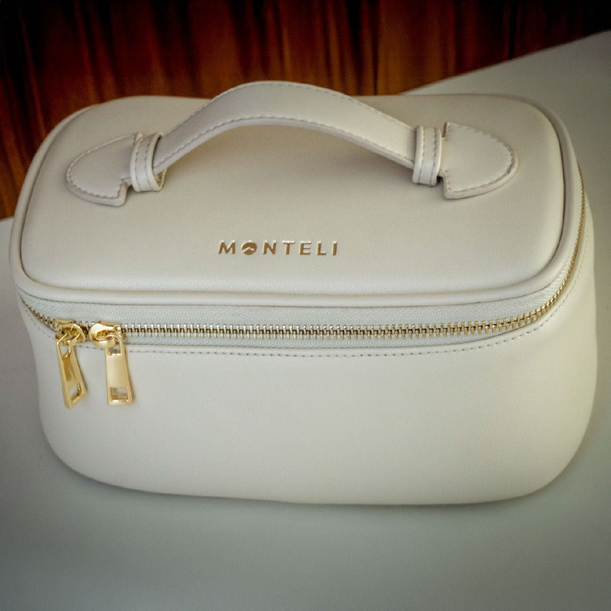 COSMETIQUERA NAPOLI 23CM DE PU BEIGE ESPEJO