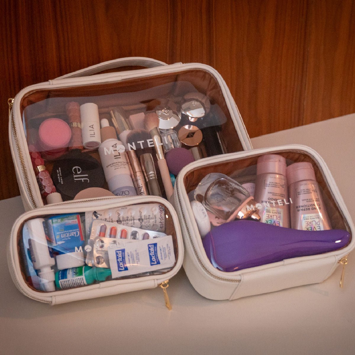 COSMETIQUERAS VENECIA JUEGO DE 3 DE PU BEIGE