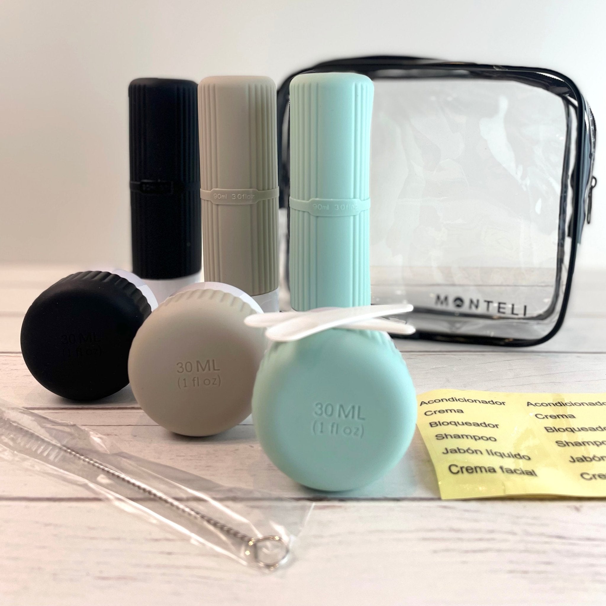 JUEGO DE BOTELLAS Y TARROS PARA VIAJE - Monteli