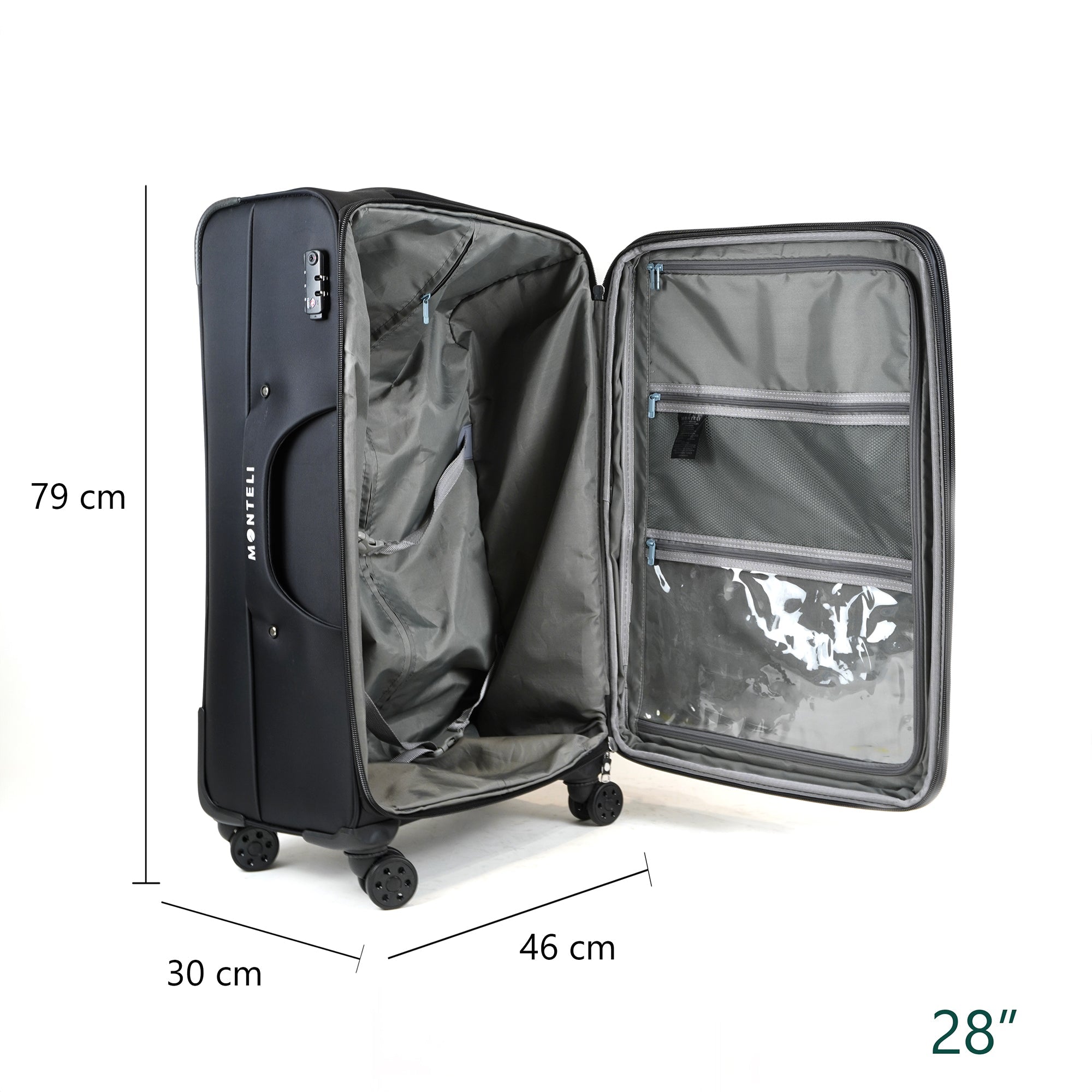 SET DE 3 MALETAS DE TELA 20" 24" 28" CANDADO TSA - Monteli